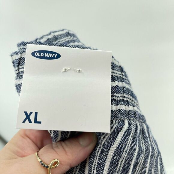 NWT Old Navy linen striped pants elastic waist XL high rise blue white - Picture 10 of 14